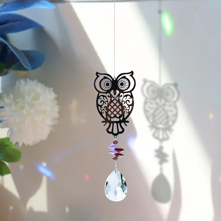 Metal Crystal Reflective Jewelry Window Decor Hanging for Balcony (Owl)
