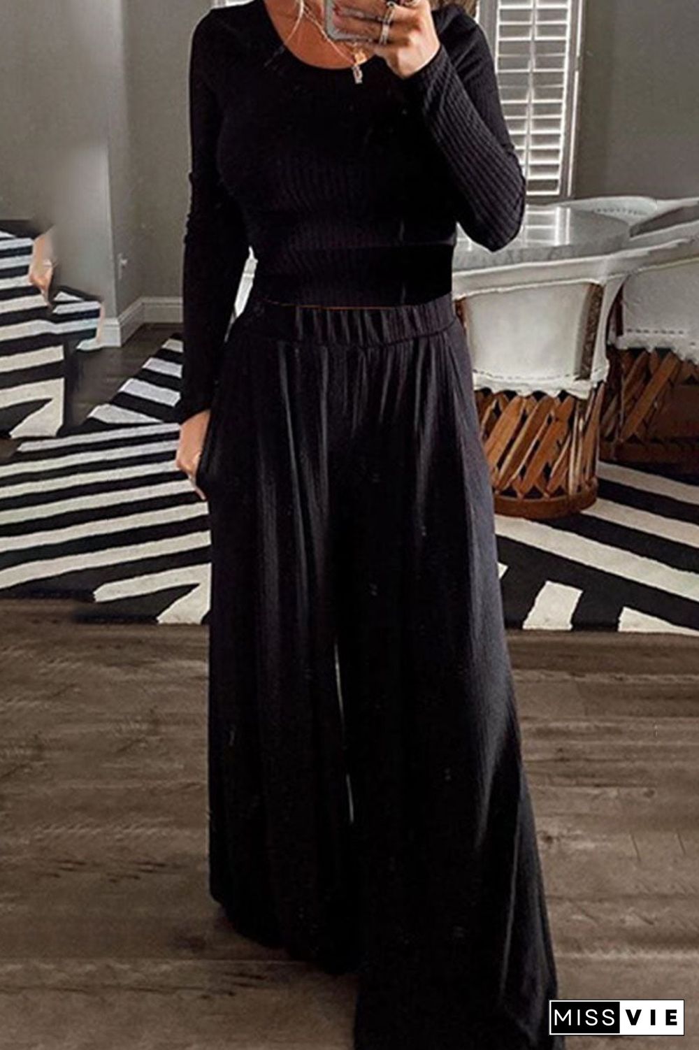 Elegant Solid Without Belt O Neck Long Sleeve Two Pieces(4 Colors)