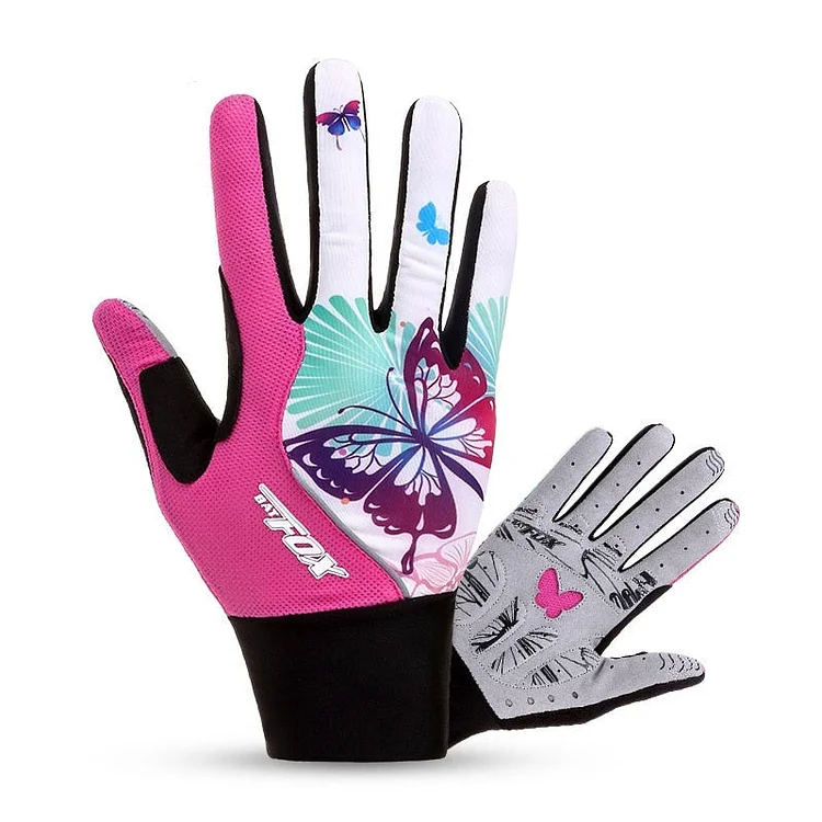 Full Finger Pink Butterfly Gloves