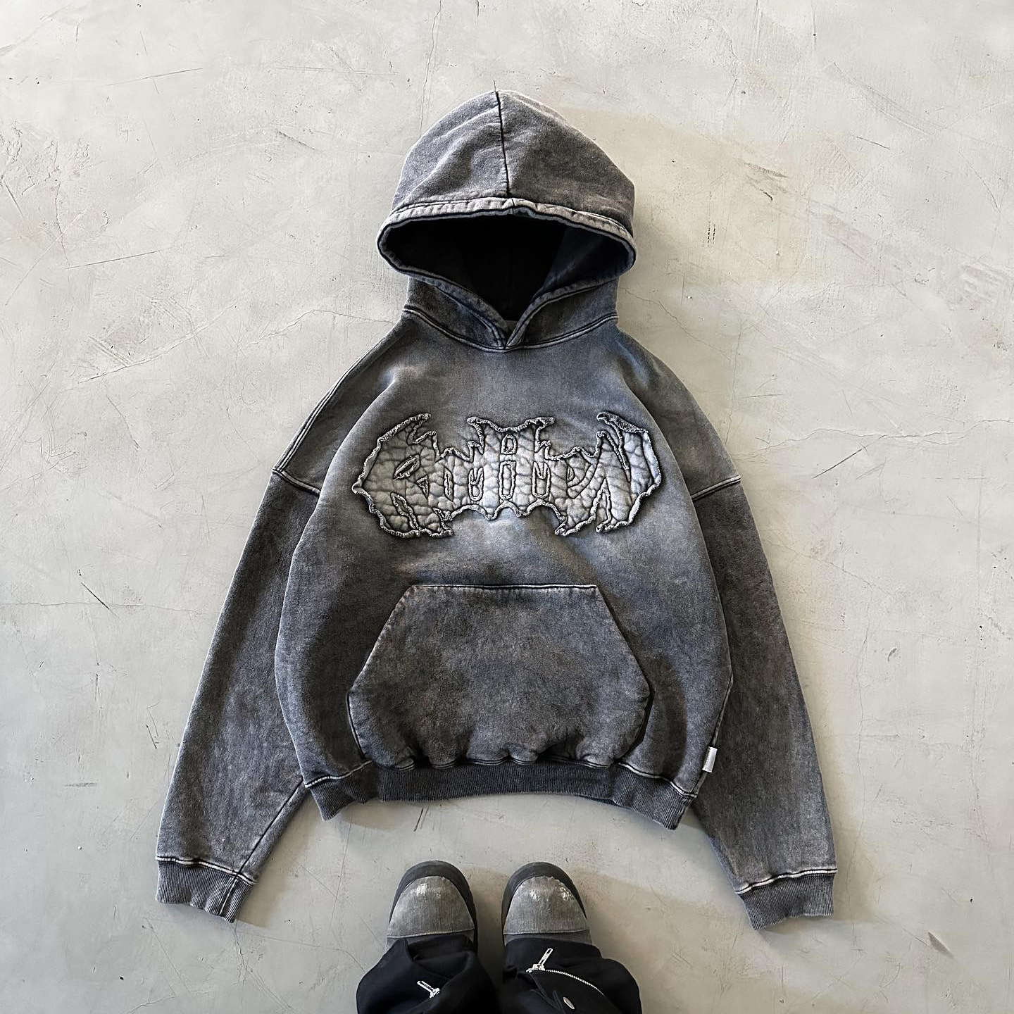 Cracked casual streetwear patchwork washed hoodie