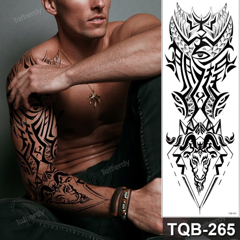 Large Sexy Thigh Leg Tattoo for Woman Adult Men Full Arm Tattoo Sleeve Wolf Dragon Totem Designs Waterproof Temporary Tattoos
