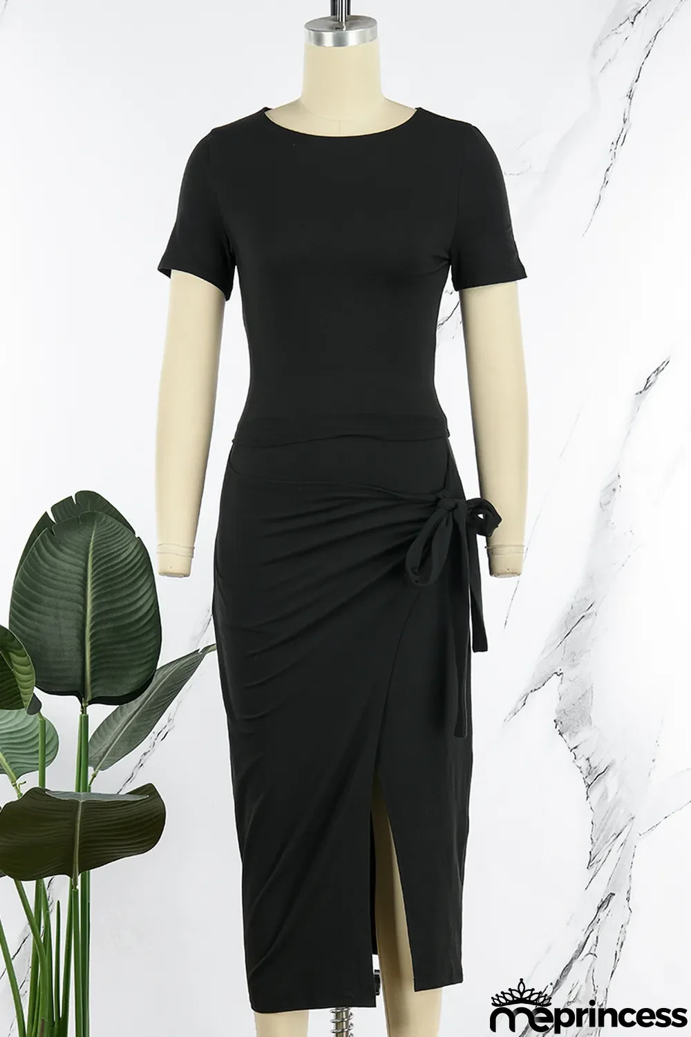 Green Casual Solid Bandage Slit O Neck Short Sleeve Two Pieces