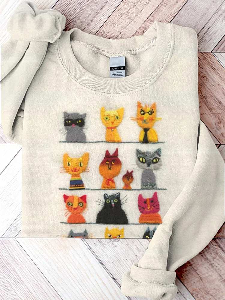 Cute Cat Art Print Cozy Casual Sweatshirt