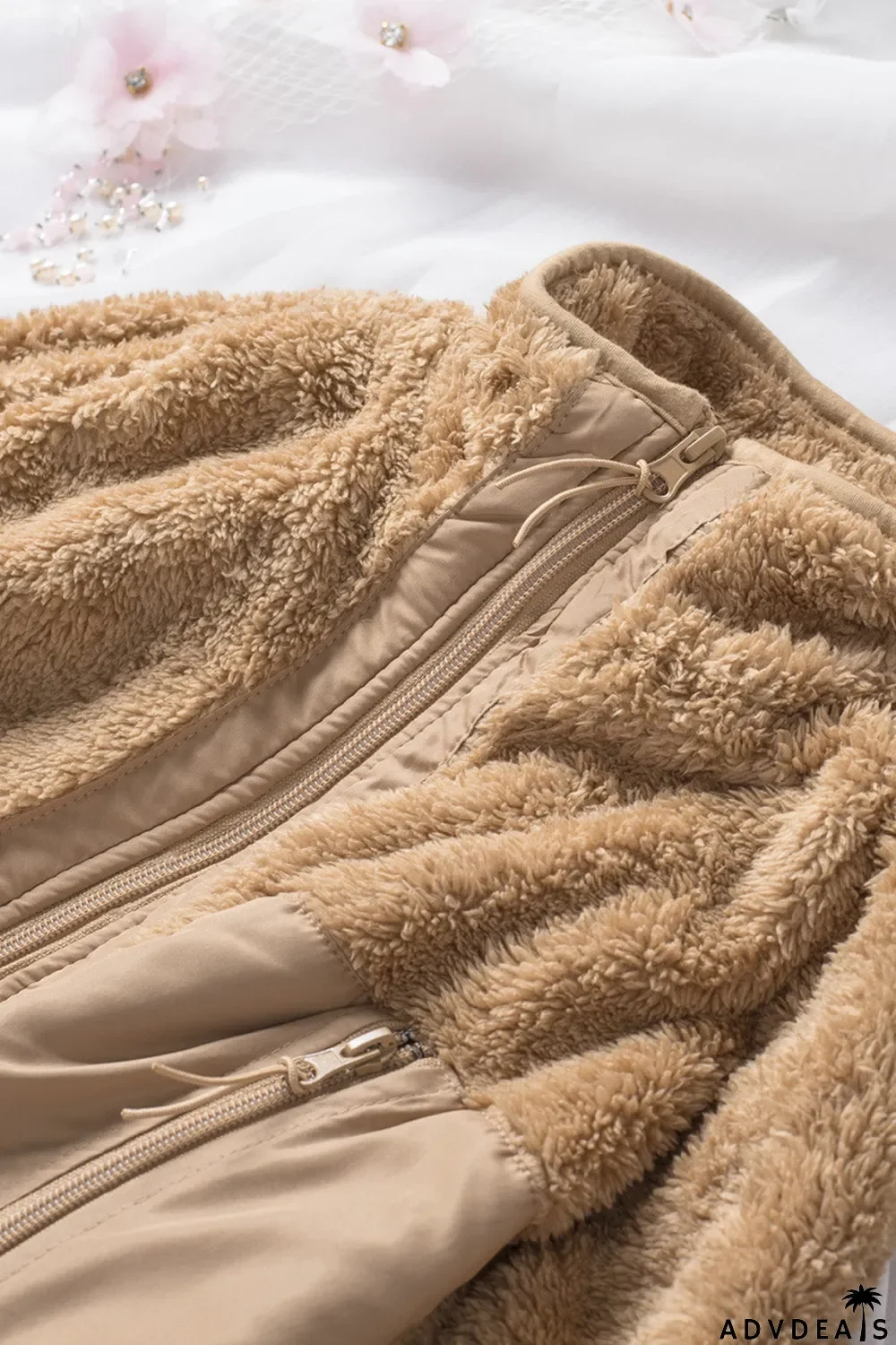 Zip Up Sherpa Coat With Pocket