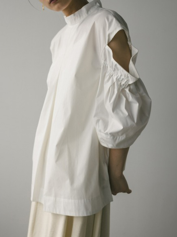 Cut-Out Ruched Long Sleeve Solid Color Shirt