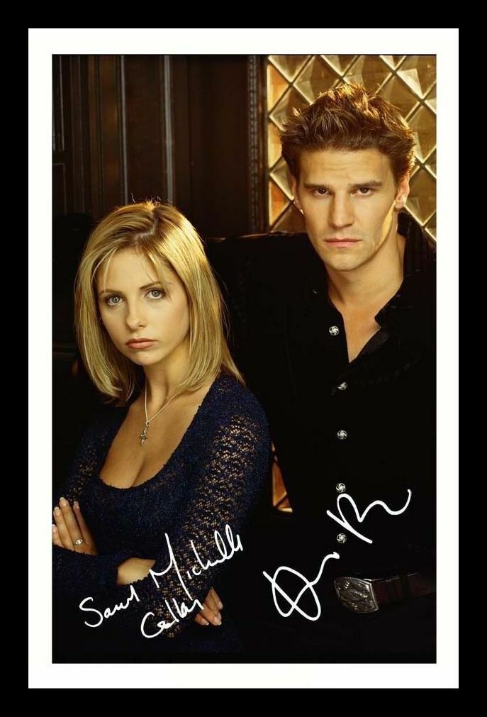 Sarah Michelle Gellar & David Boreanaz - Buffy Signed & Framed Photo Poster painting