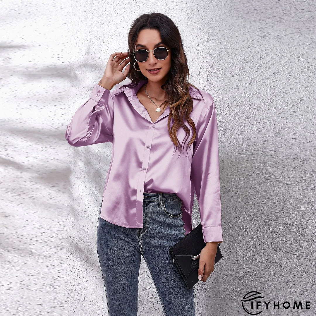 Women White Long Sleeve Collar Solid Casual shirt | IFYHOME