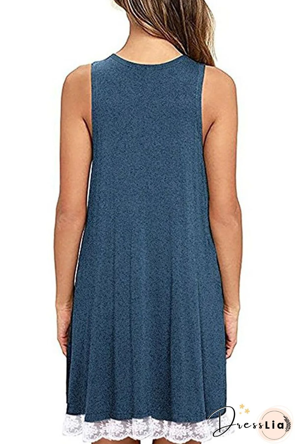Solid Color Sleeveless Lace Dress