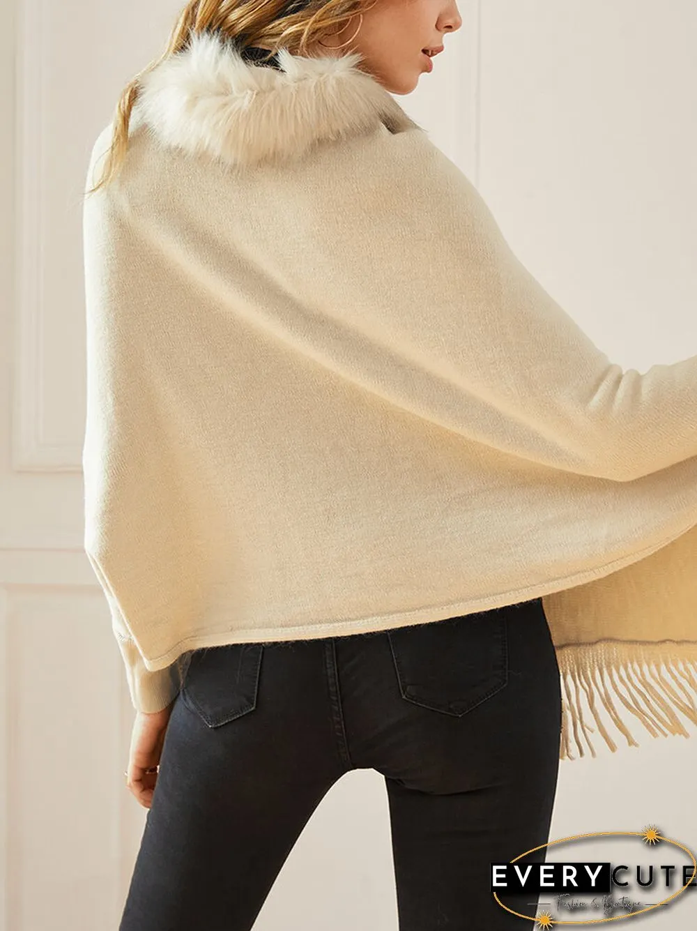 Solid Fringe Hem Dolman Sleeve Open Front Cape Cardigan