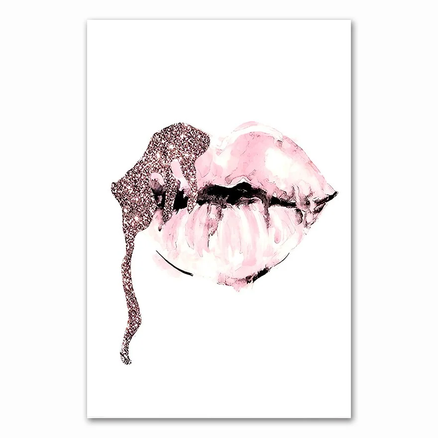 Pink Flower Perfume Fashion Poster Eyelash Lips Makeup Print Canvas Art Painting Wall Picture Modern Girl Room Home Decoration