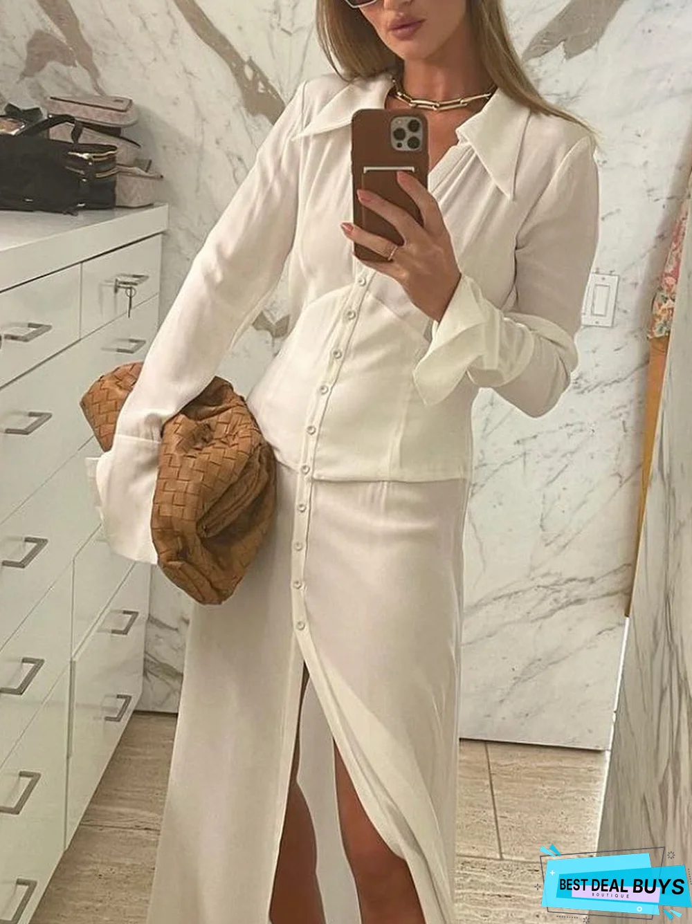 Buckle Casual Plain Dress