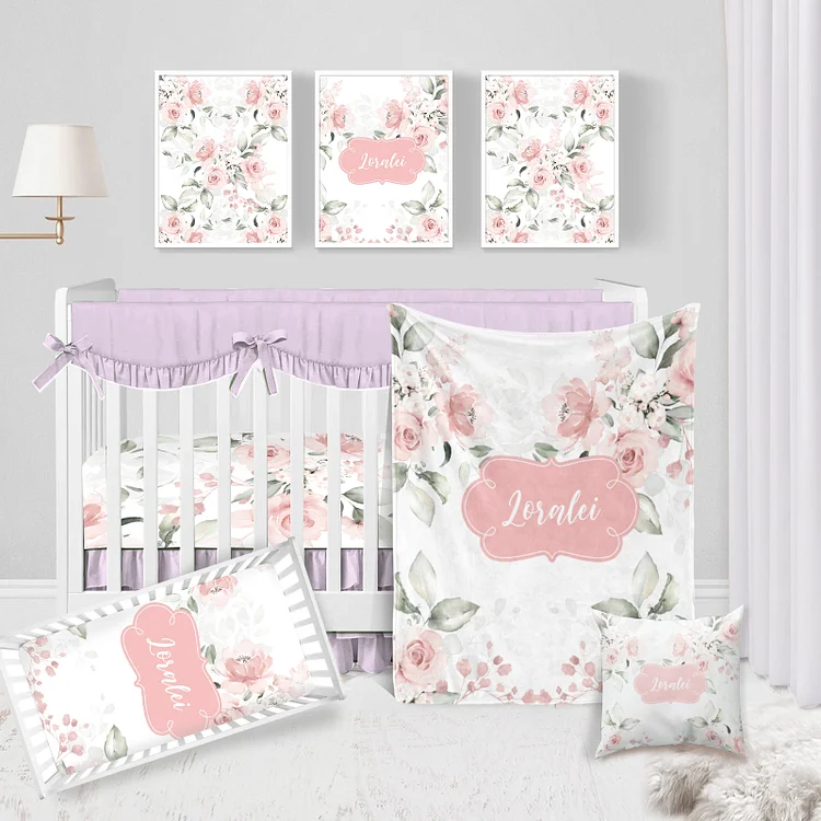 Personalized Flowers Crib Bedding Set|Bed31