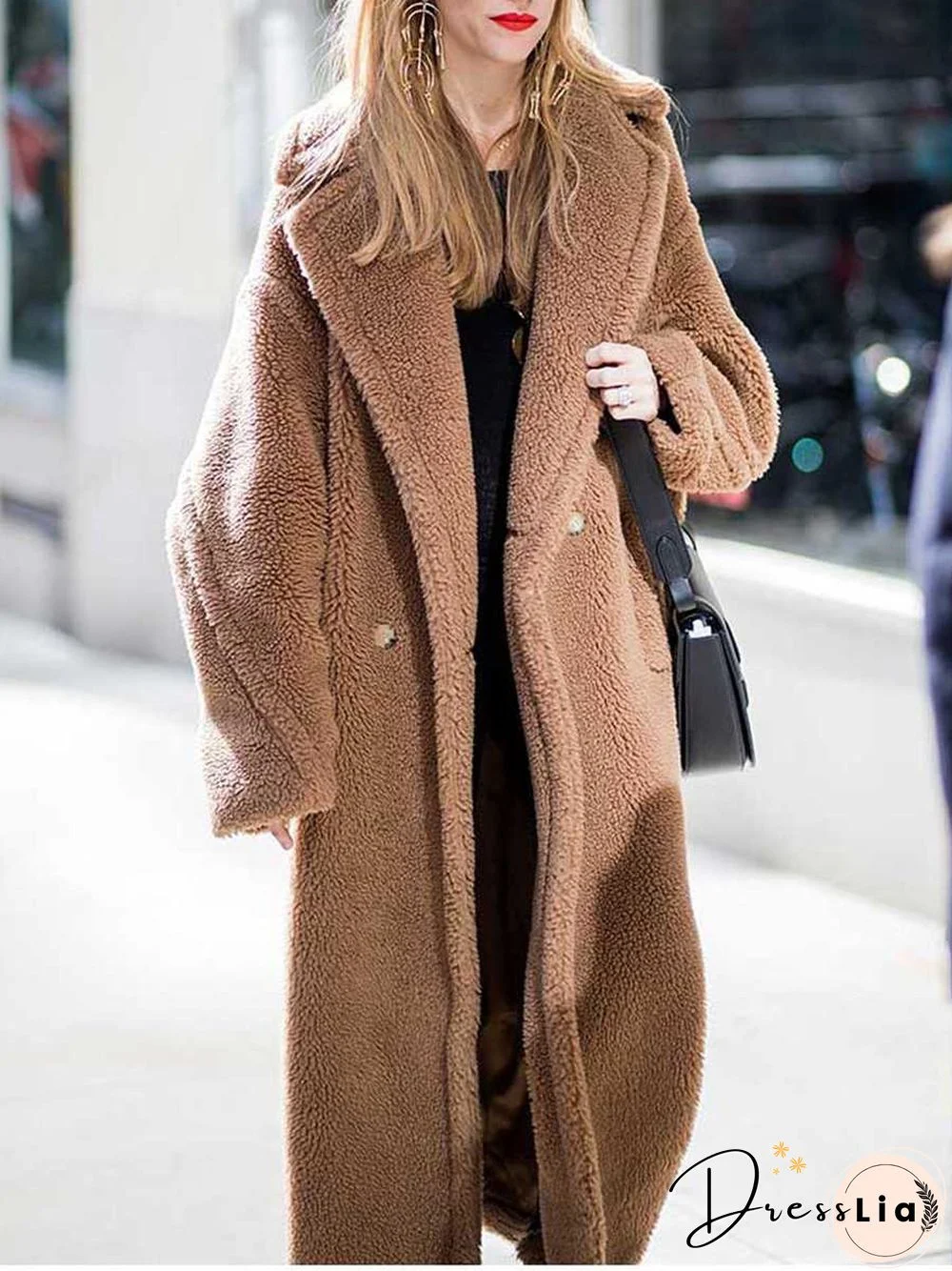 Long Faux Fur Camel Teddy Coat Maxi Jackets