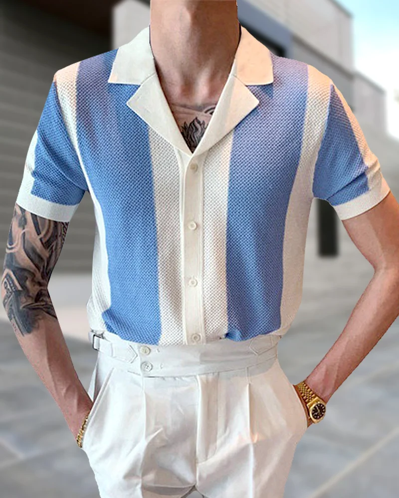 Men's Patchwork Contrast Polo Shirt