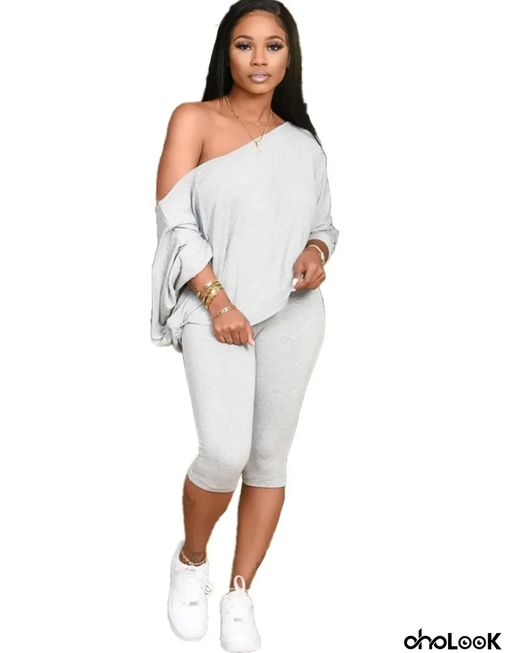 Autumn Matching 2PC Solid Plain Loose Shirt and Shorts Set
