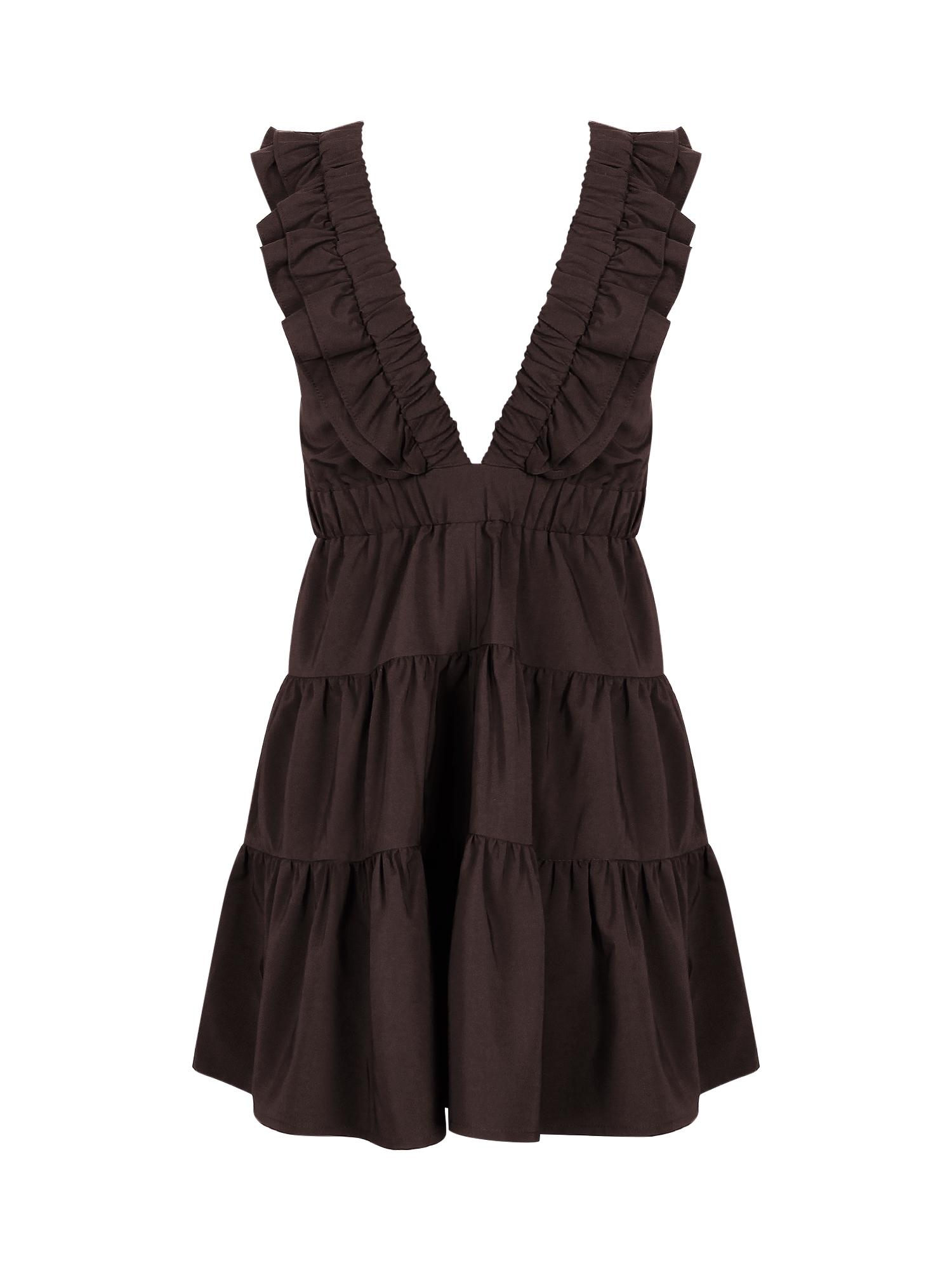 Casual Dress for Summer, Breathable Women's Fitted Plain Deep V Neck Ruffled Dress, Women's Clothes for Daily Wear, Womenswear