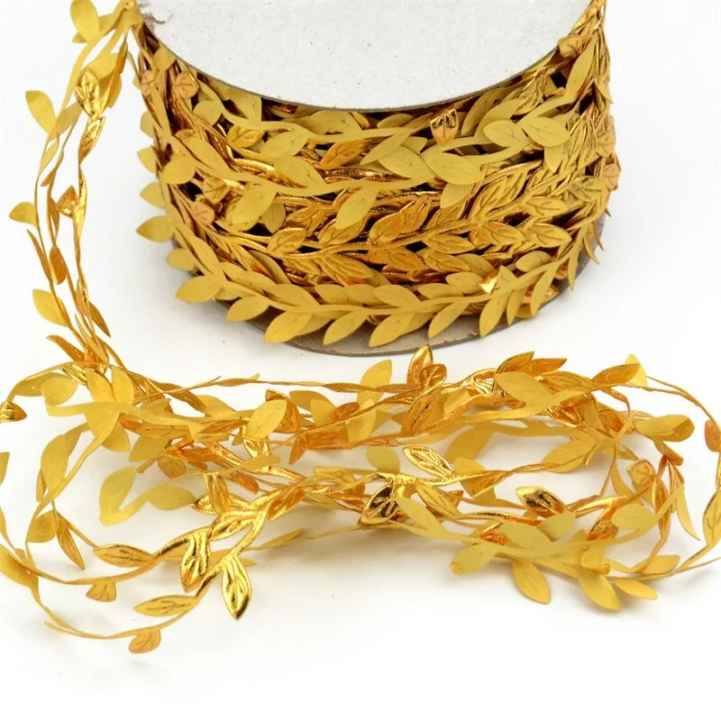 2017 New 5M Artificial Leaf Leaves Vine Silk Nature Gold For Home Wedding Box Decoration Handmade DIY Wreath accessories