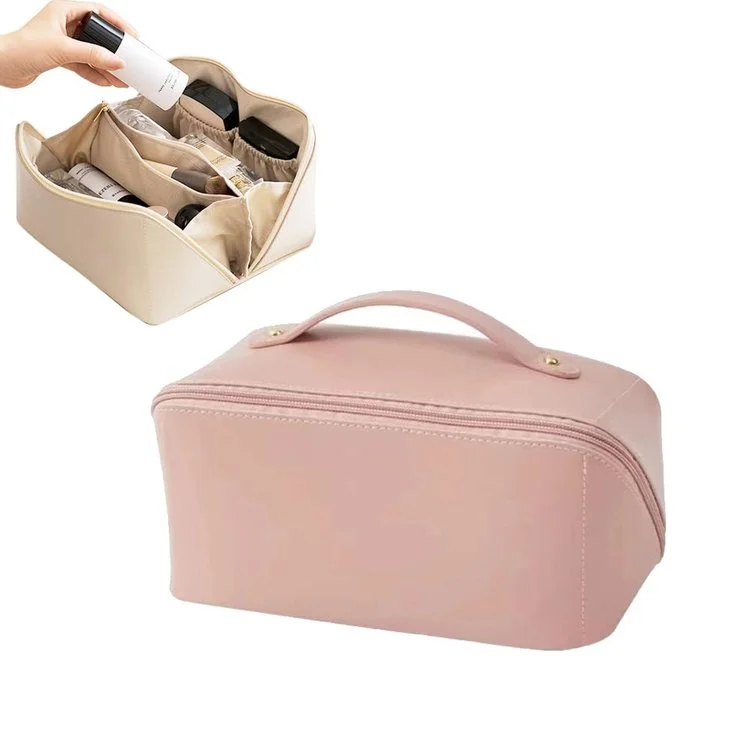 Booxom Leather Cosmetic Bag with Handle and Divider （Buy 2 Free Shipping）