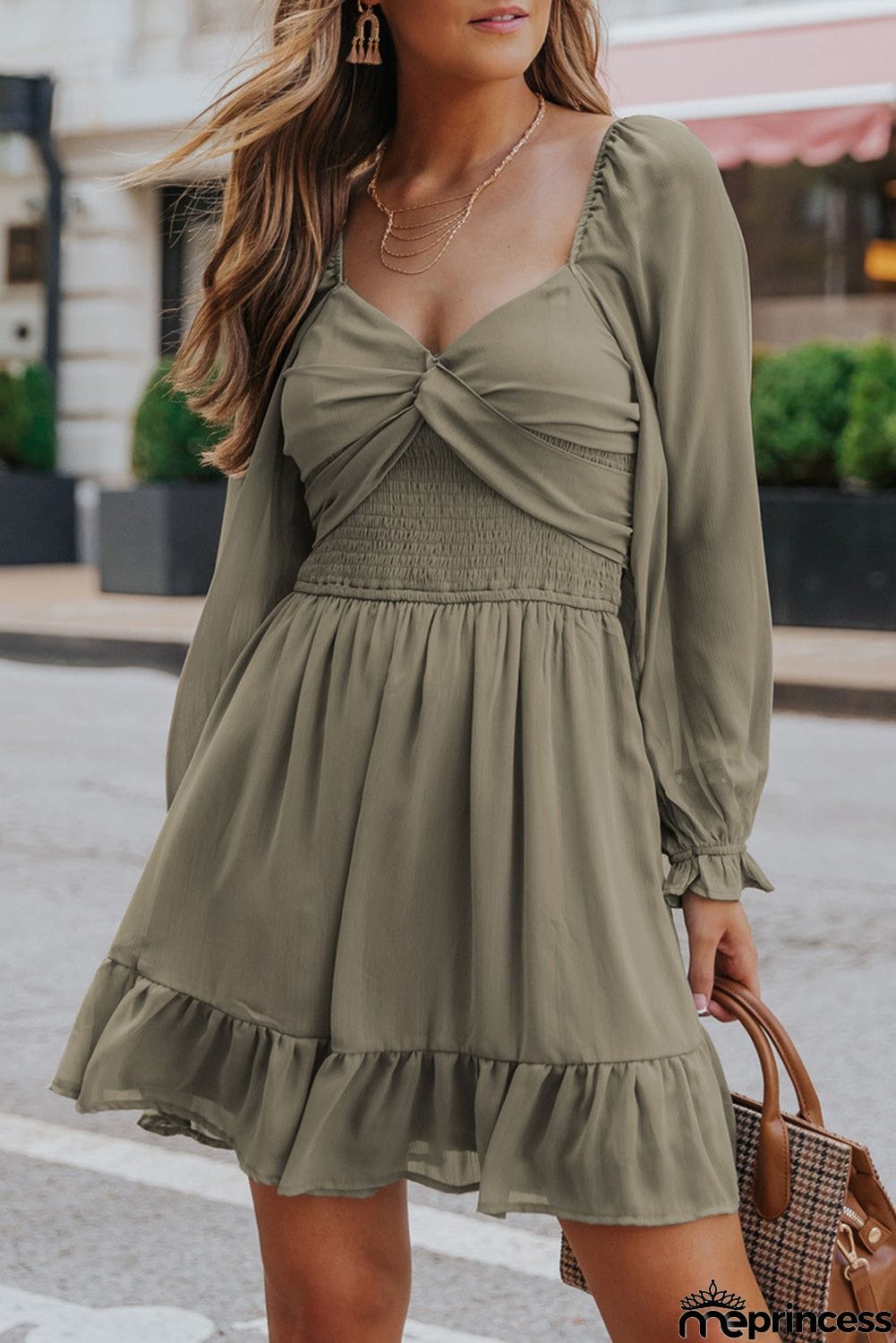 Long Sleeves Smocked A-line Dress