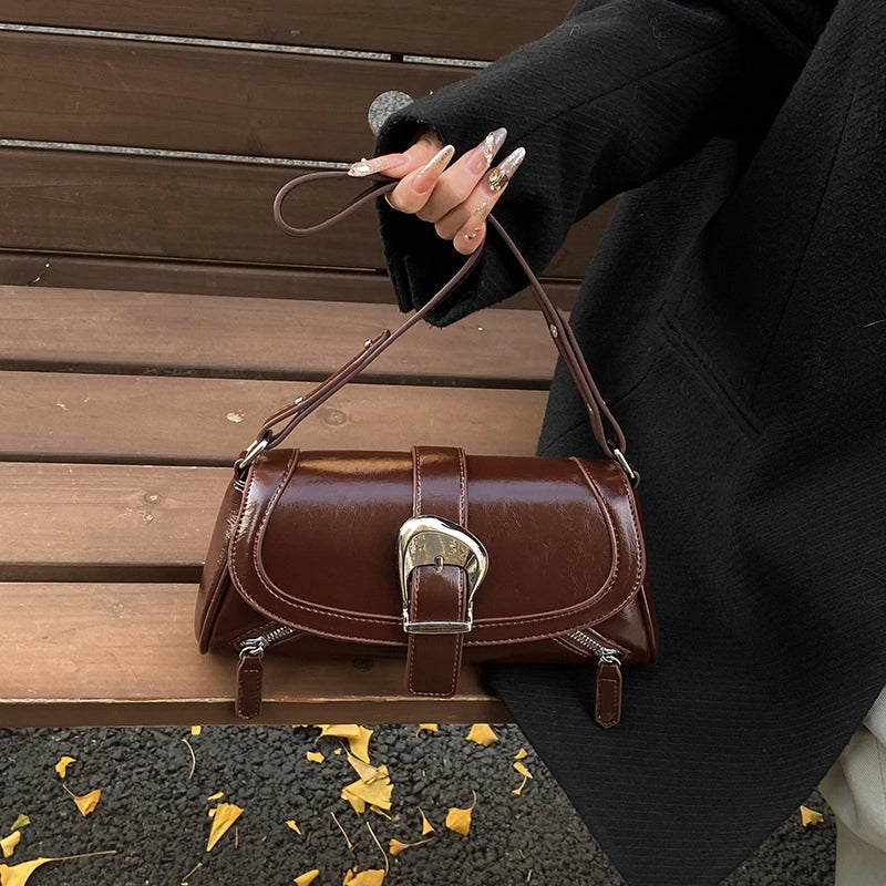 Women's Medium Pu Leather Solid Color Classic Style Streetwear Sewing Thread Square Flip Cover Underarm Bag