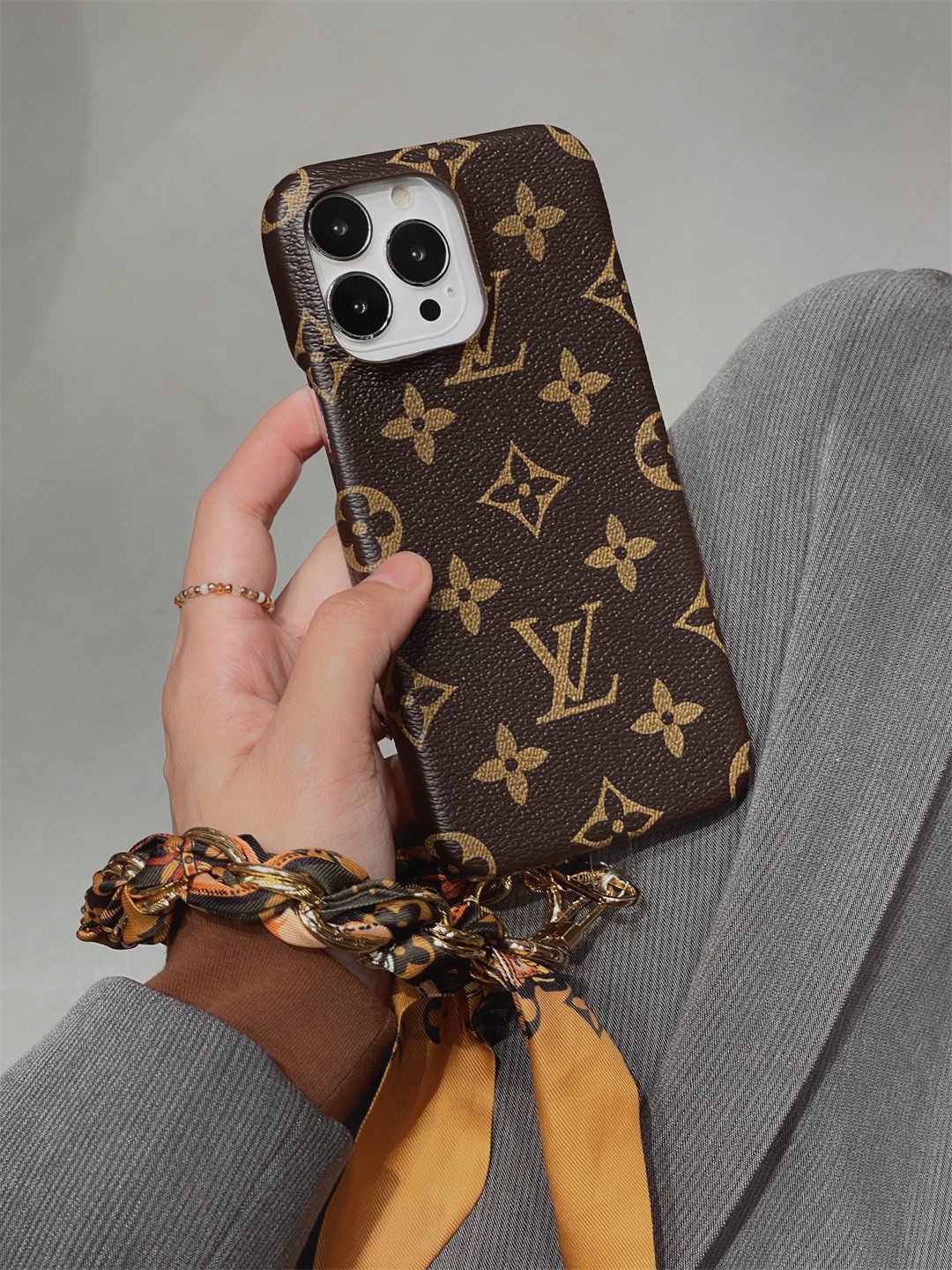 LV GUCCI Luxury LV Gucci Canvas Apple iPhone Case Detachable Silk Scarf Wristband ProCaseMall