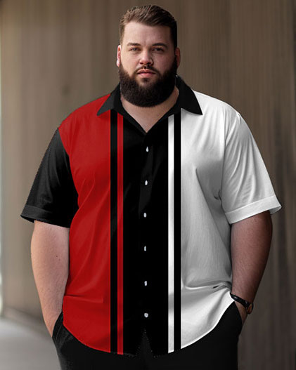 Men's Black and Red Line Plus Size Short Sleeve Walking Set