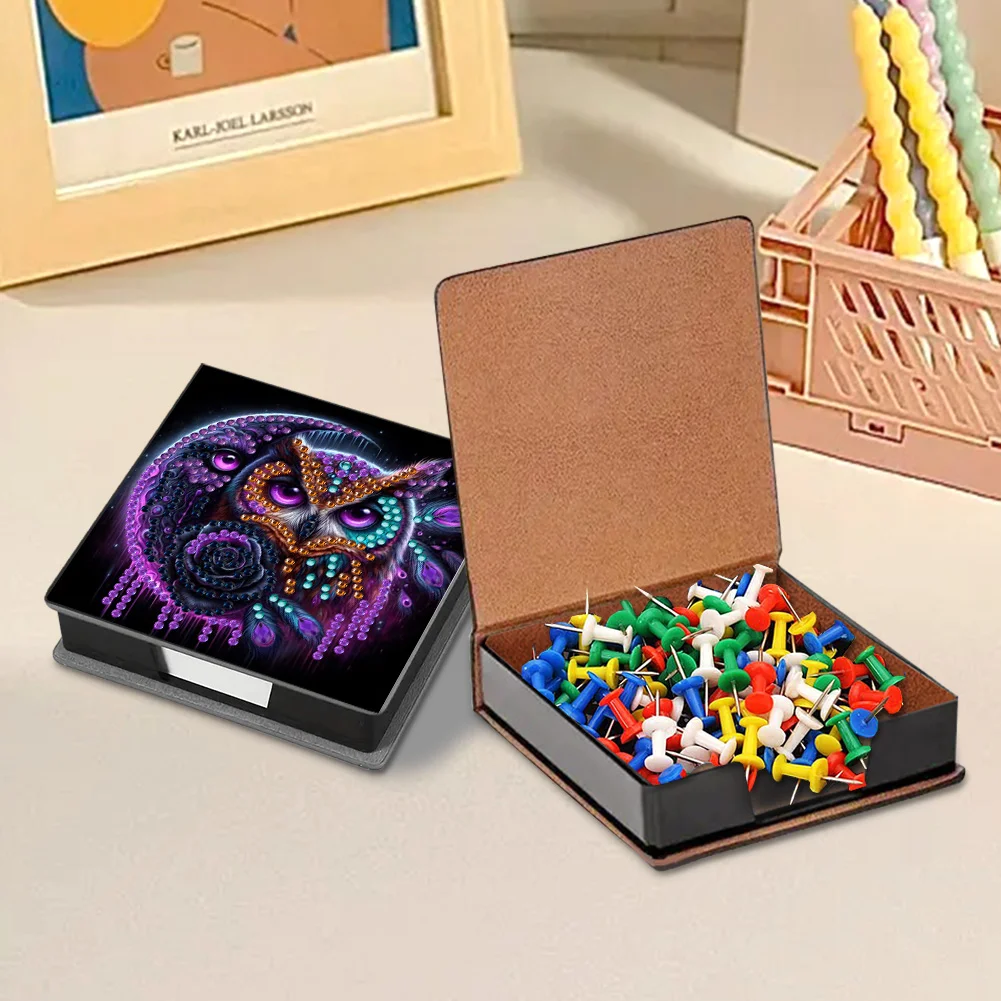 PU 5D Diamond Painting Kit Note Box DIY Diamond Art Notepad Box (Moon Owl)