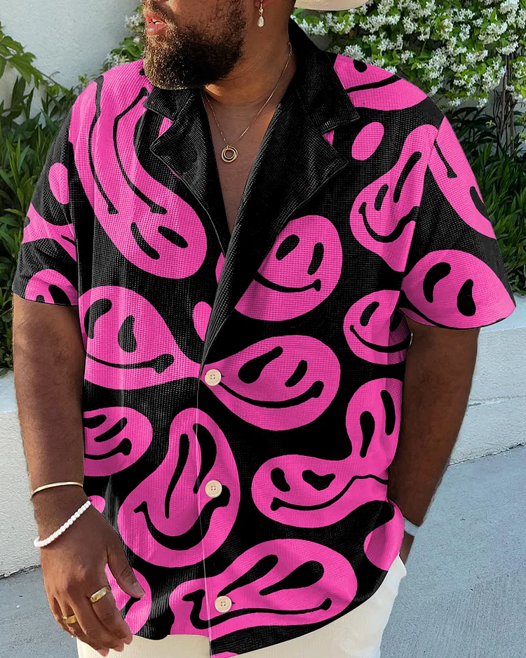 Men's Plus Size Casual Pink Art Emoji Smiley Shirt