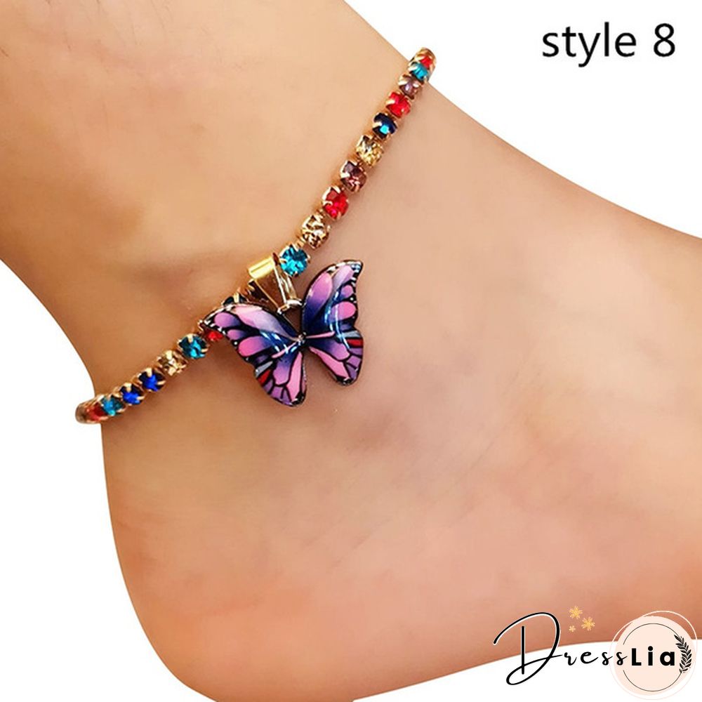 Style Butterfly Pendant Anklet for Women Beach Foot Jewelry Crystal Chain Anklets Bracelet