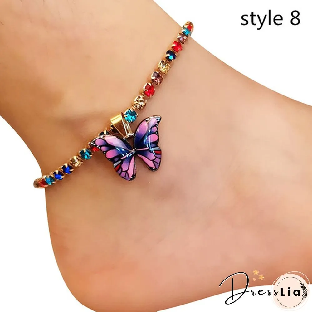Style Butterfly Pendant Anklet for Women Beach Foot Jewelry Crystal Chain Anklets Bracelet