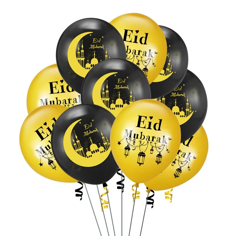 1Set EID MUBARAK Banner Gold Purple Latex Balloons Cake Toppers For Muslim Ramadan Kareem Festival Party DIY Decoration Supplies