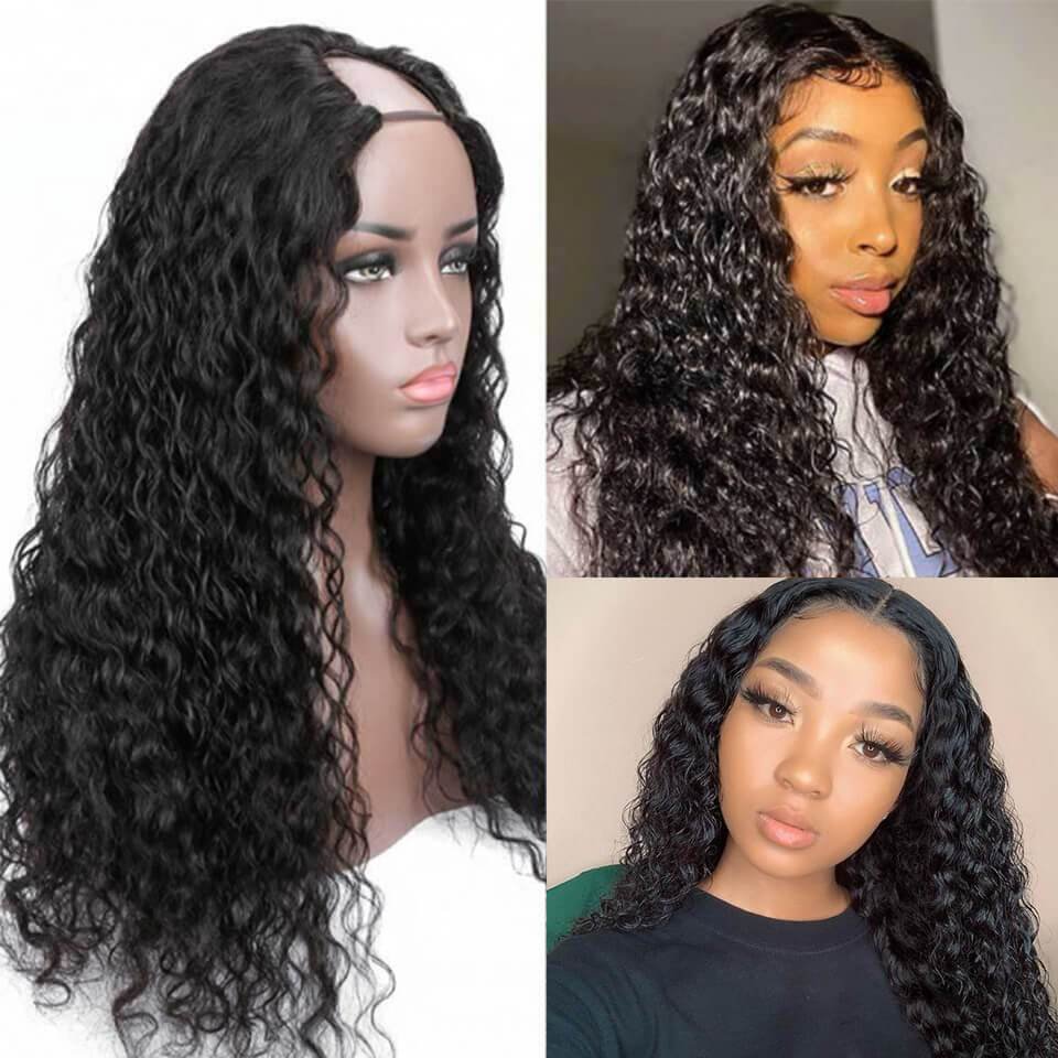 The Only 2x4 U Part  Water Wave Wig Natural Hair Human Hair Upart Wigs For Women 150% Density