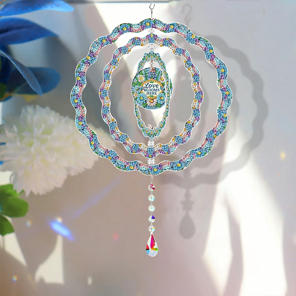 DIY Diamond Painting Rotating Wind Chime Diamond Art Hanging Pendant (Flower)