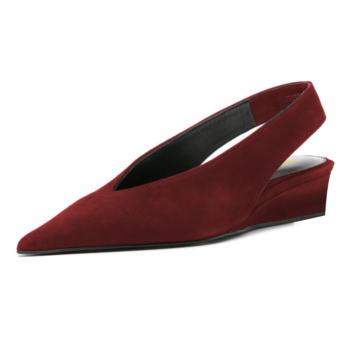Maroon Vegan Suede Pointed Toe Wedge Heel Slingback Pumps Shoes Nicepairs