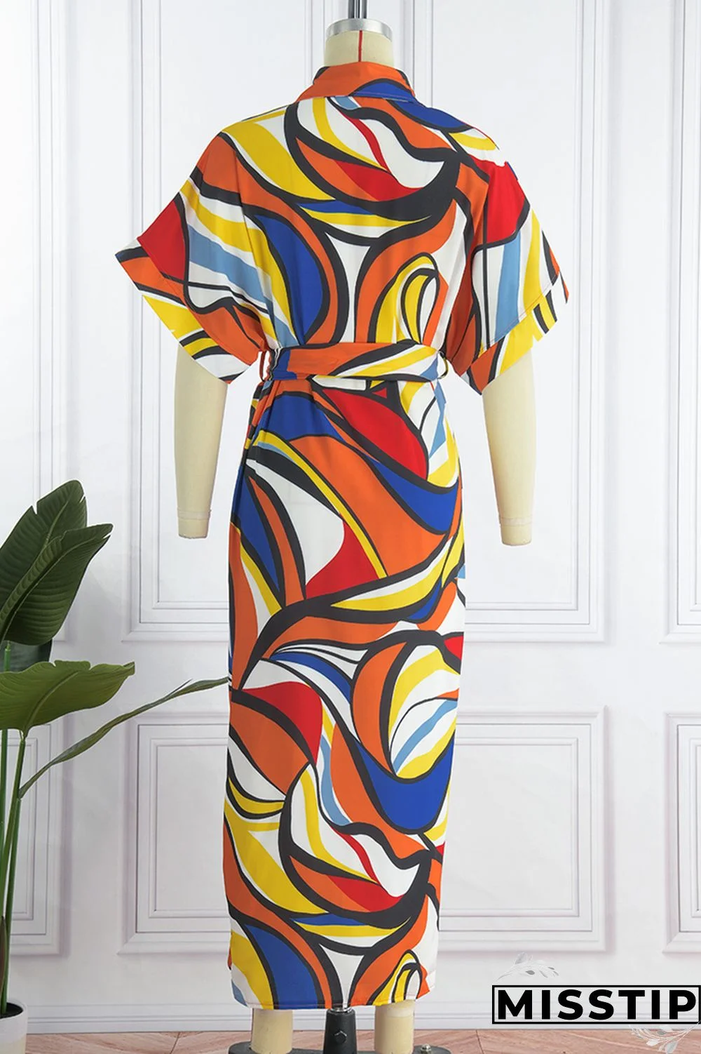 Blue Fashion Casual Print Patchwork Turndown Collar Shirt Dress