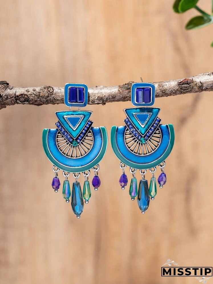 Rhinestone & Bead Decor Geometric Drop Earrings
