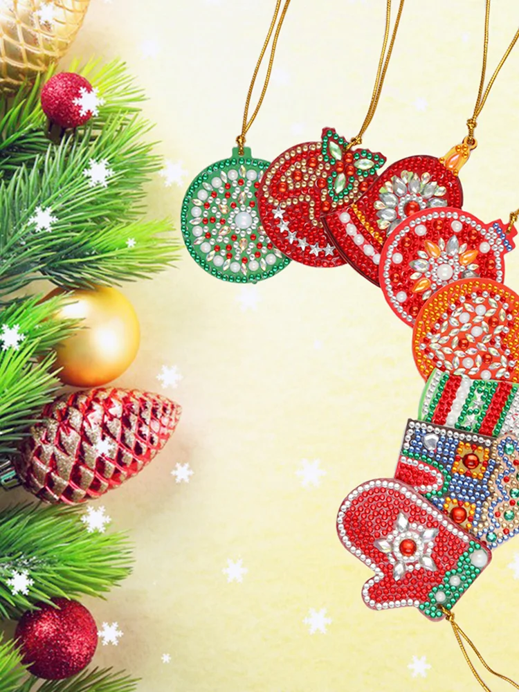 8pcs DIY Diamond Painting XmasTree Pendant (Single Sided)