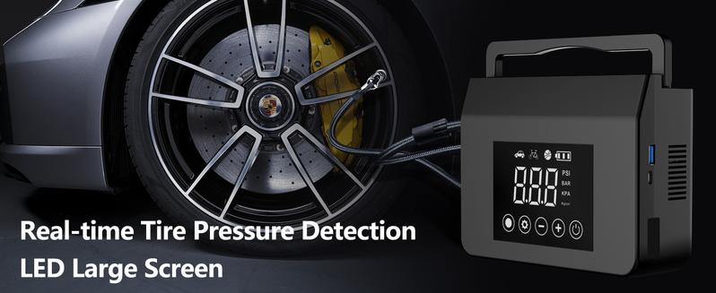 Product Introduction of 【Hieha】Portable Car Jump Starter with Air Compressor,4000A Car Battery Jump Starter (ALL Gas/7.0L Diesel) with 150PSI Tire Inflator, 12V Car Battery Jump Power,15000mAh Power Bank With LED Light 5