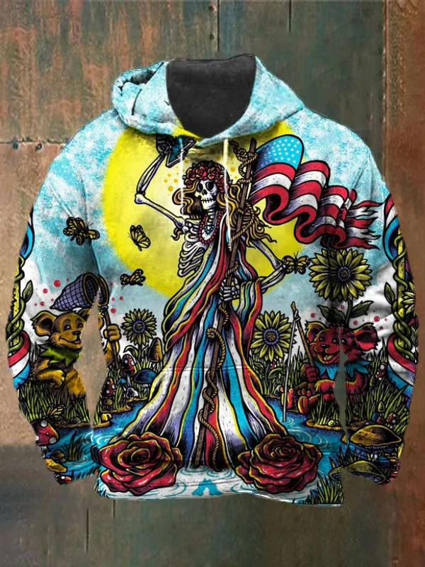 Unisex Skull Bear Print Heavyweight Hoodies