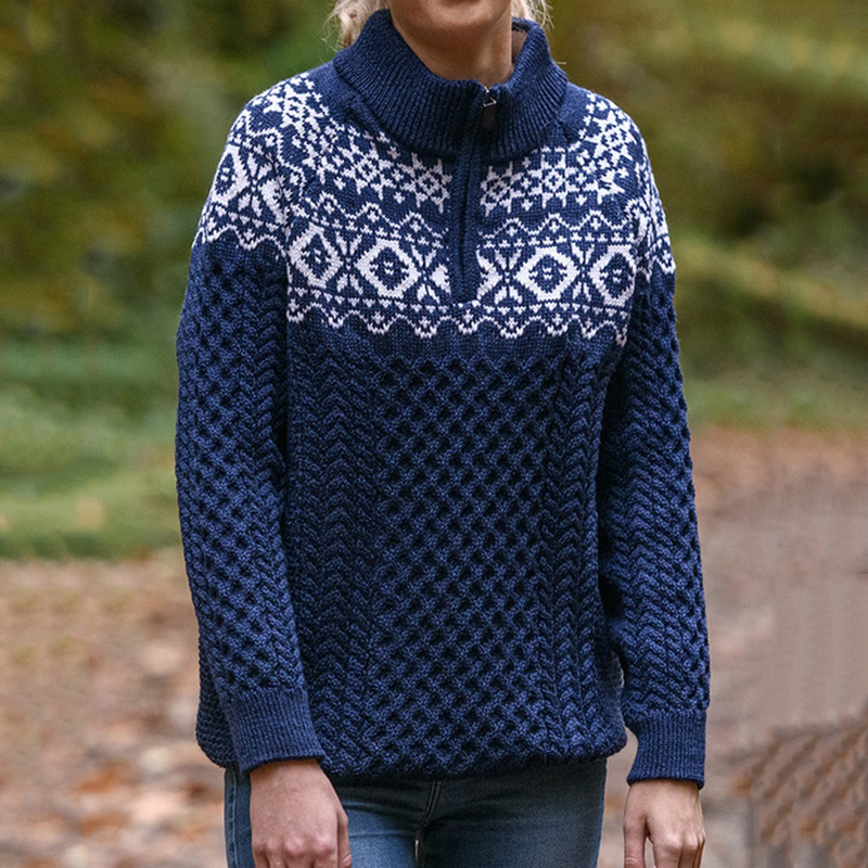 Woman Aran Half-Zip Jacquard Sweater wearshes