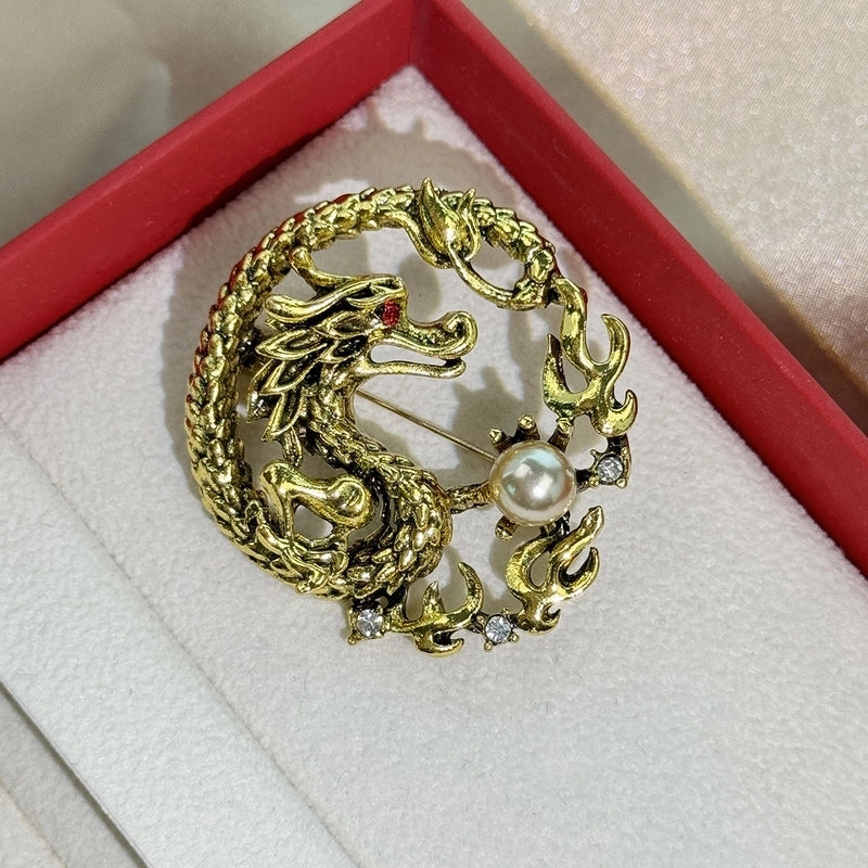 IG Style Ethnic Style Pin Dragon Zinc Alloy Plating Inlay Rhinestones Pearl Women’s Brooches
