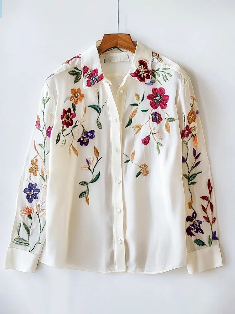 Lunivibe Floral Embroidery Women's Long Sleeve Shirt