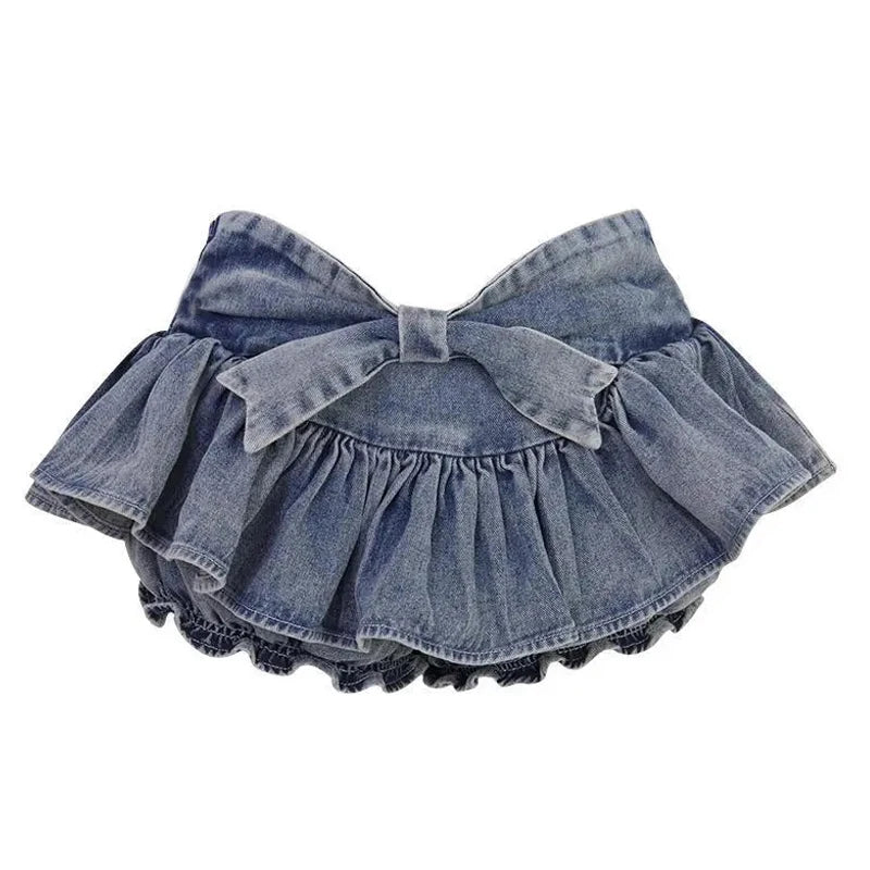 Aiertu Grunge Y2k Bow Denim Skirt with shorts Kawaii Women Vintage Gyaru Ruffle Low Waist Sexy Pleated Mini Skirts Summer Streetwear Aiertu