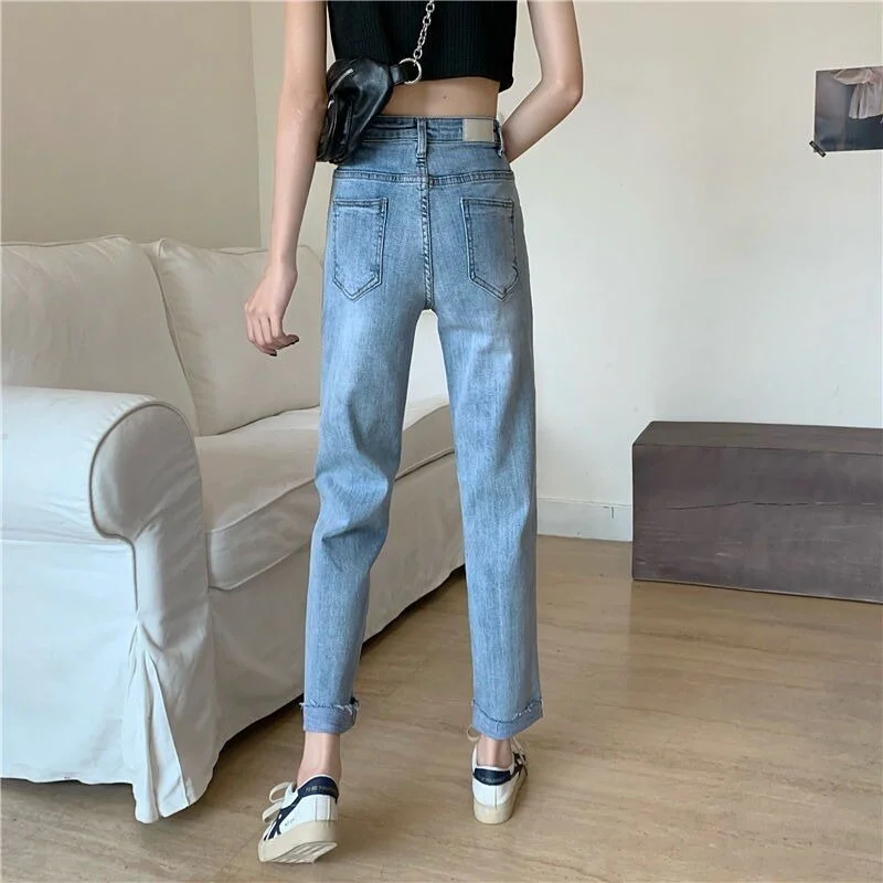 Jeans Women High Street Student Ulzzang Casual Straight Pocket Mujer De Moda Denim Trouser Female Korean Style All-match Fashion