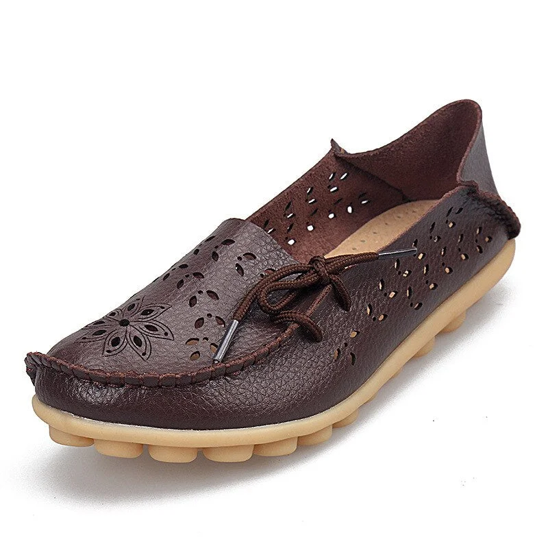 KUIDFAR Women Flats Shoes New Moccasins Lady Genuine Leather Footwear Mother Loafes Flower Shoes Woman Soft Sole Ballet 43 Size