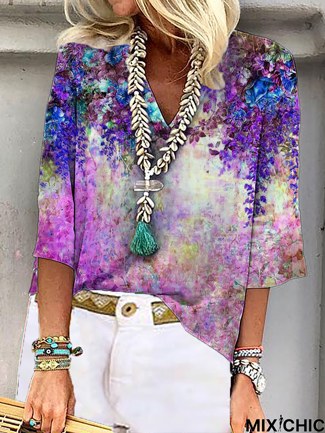 Floral V Neck Top