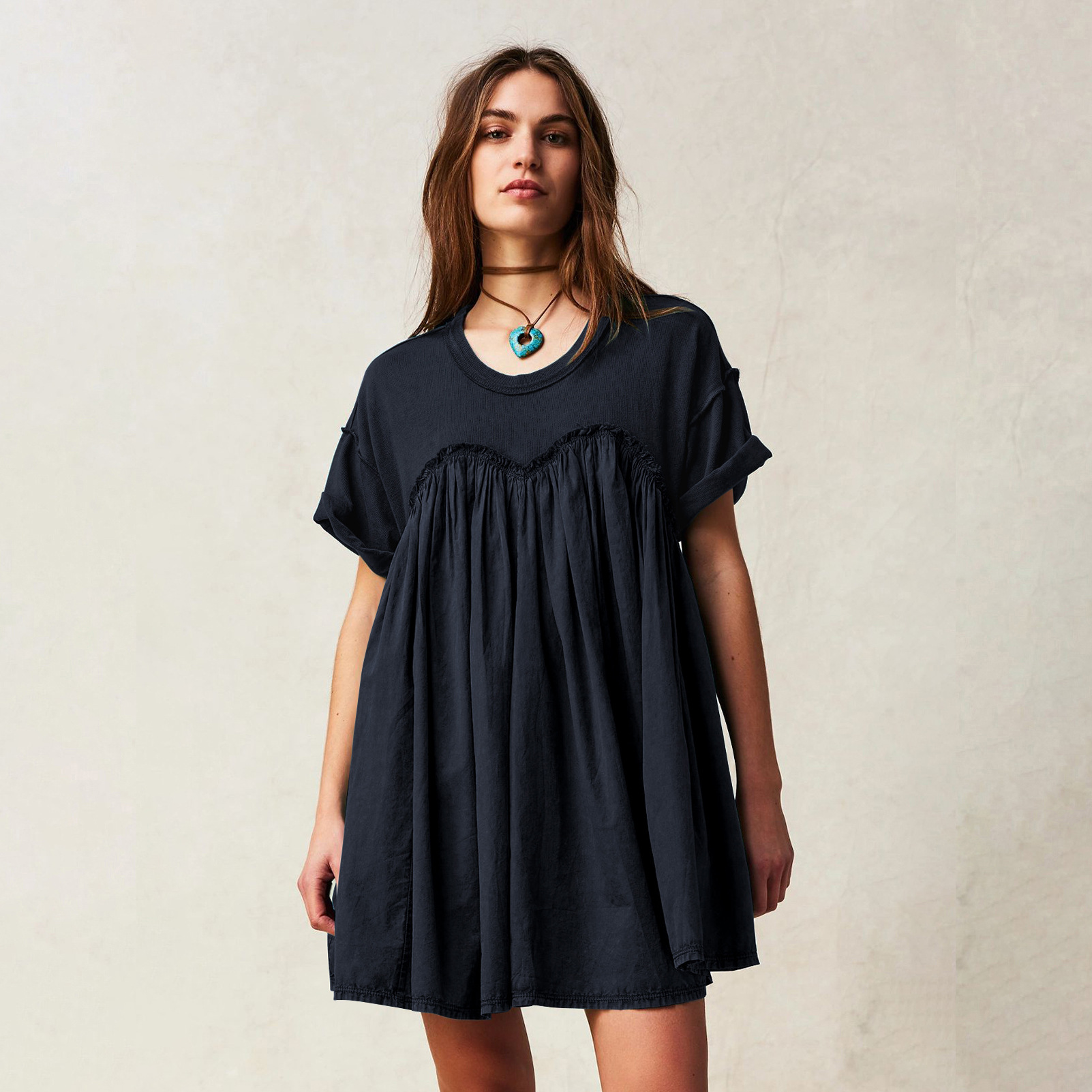 Mature Women Short Skirt Summer Casual Short Sleeve Holiday Dress 