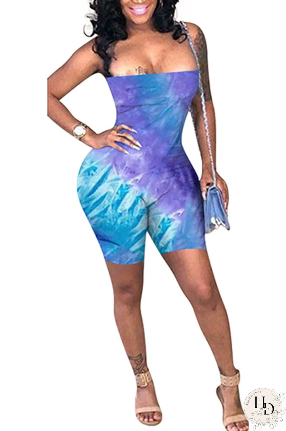 Green Fashion Sexy Coloured drawing Backless Polyester Sleeveless Slip Jumpsuits