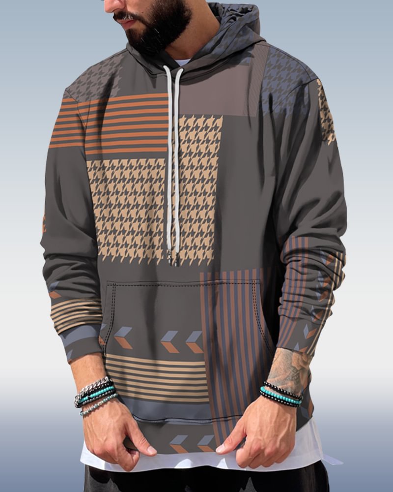 Men's Geometric Colorblock Hoodie 030
