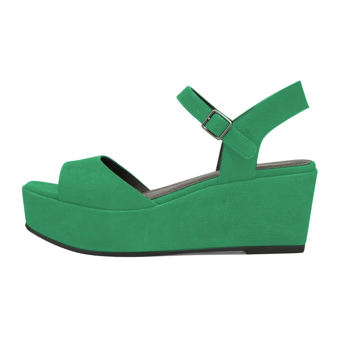 YDN Green Vegan Suede Ankle Strap Wedge Sandals with Platform